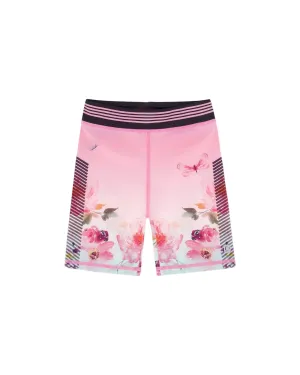 Athletic Biker Shorts Gradient Pink Printed Big Flowers