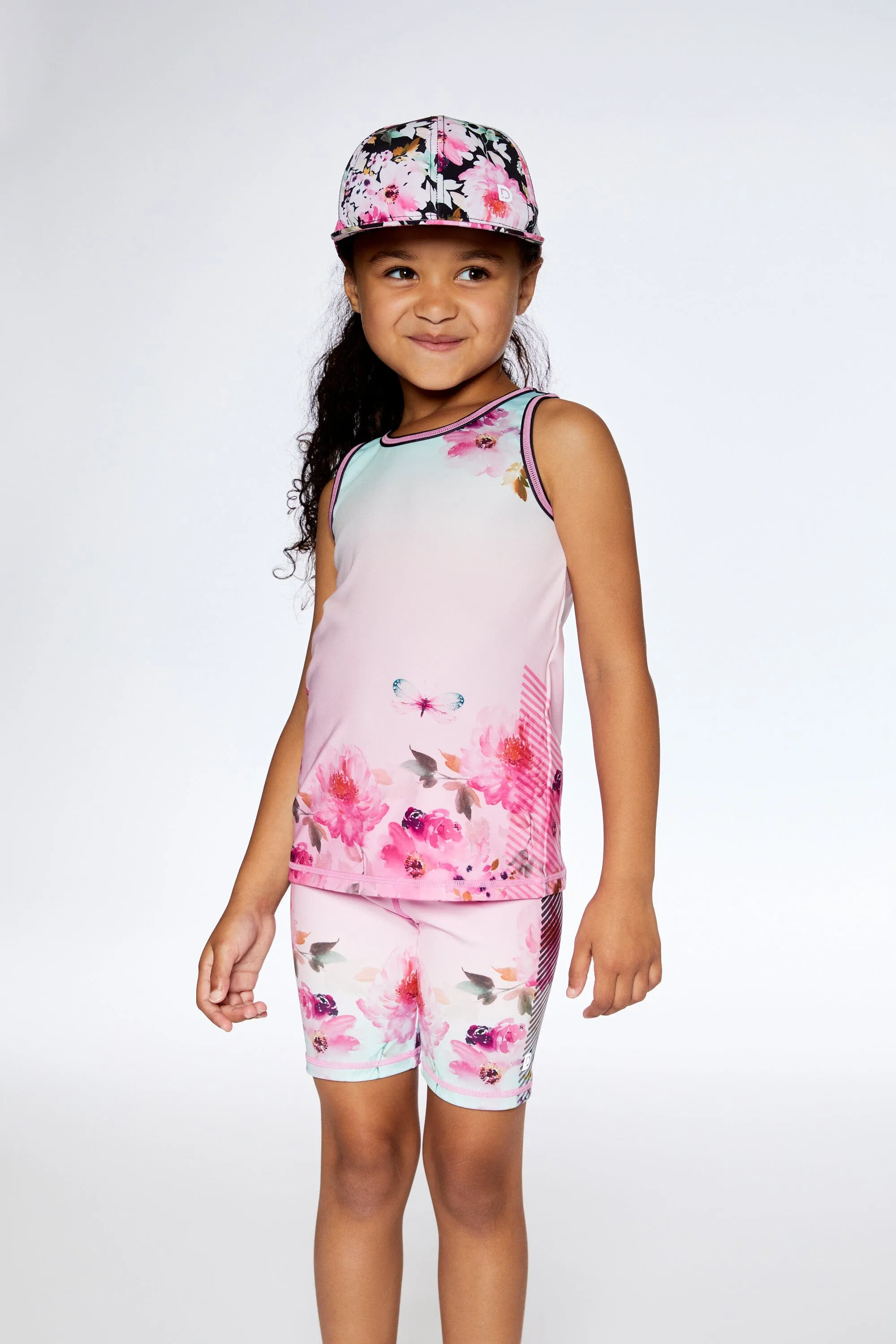 Athletic Biker Shorts Gradient Pink Printed Big Flowers