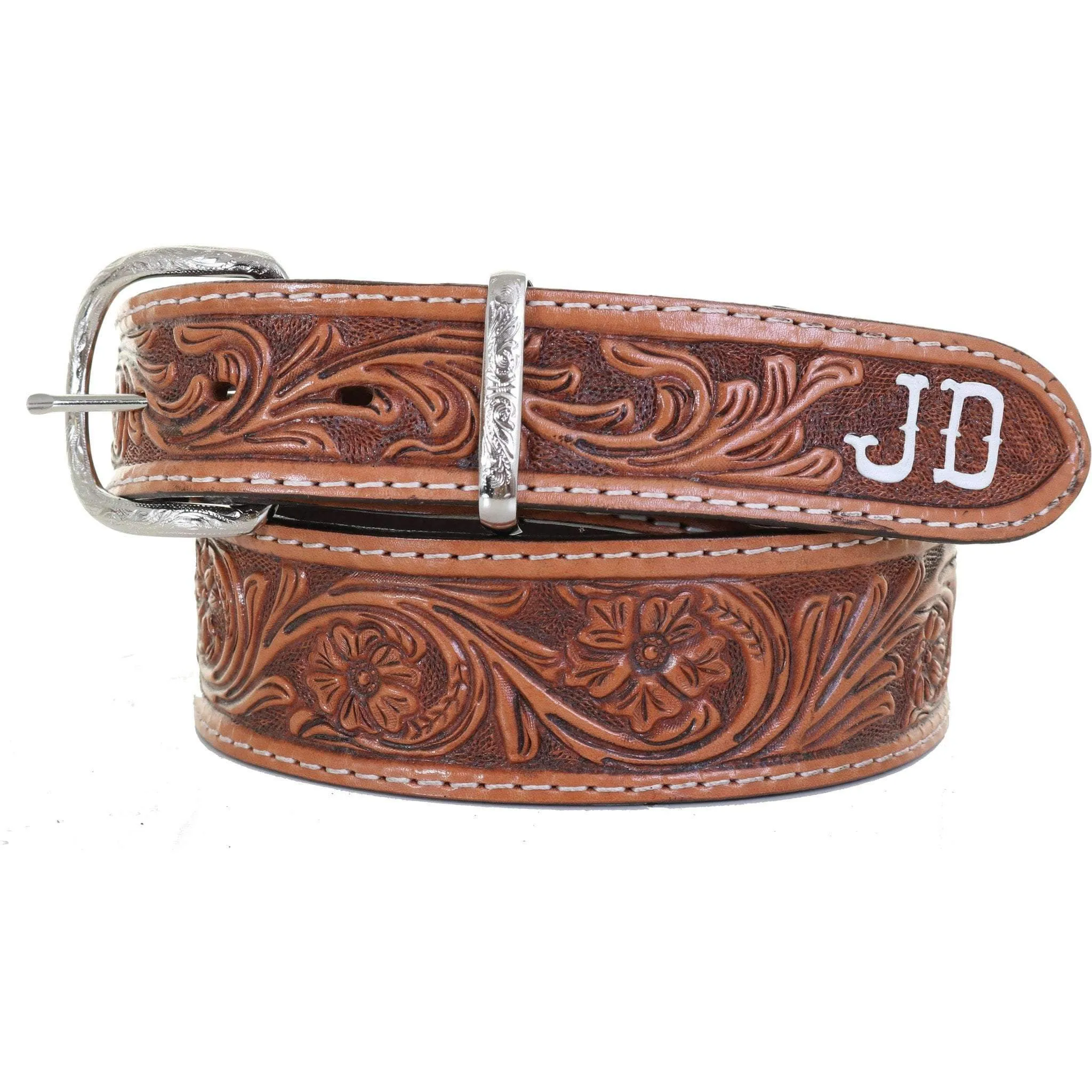 B051 - Natural Floral Tooled Belt