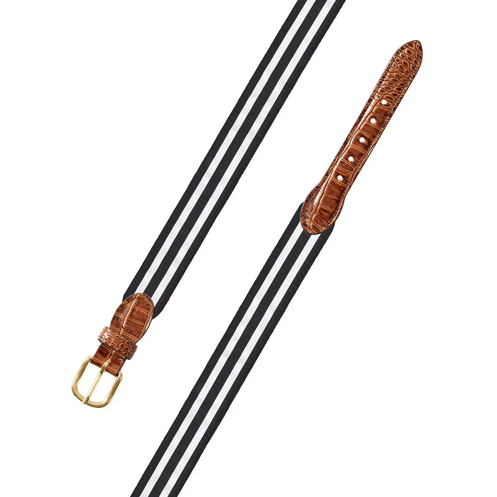 Black & White Grosgrain Ribbon Leather Tab Belt