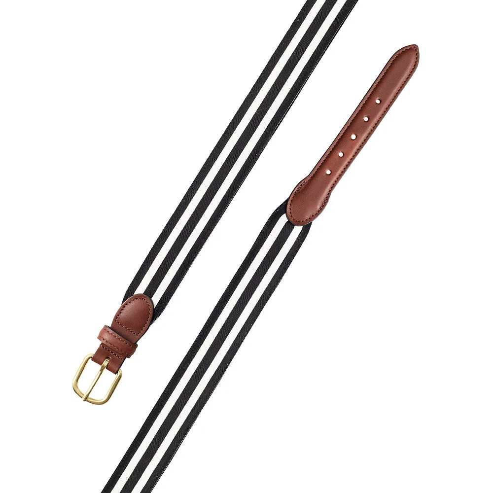 Black & White Grosgrain Ribbon Leather Tab Belt