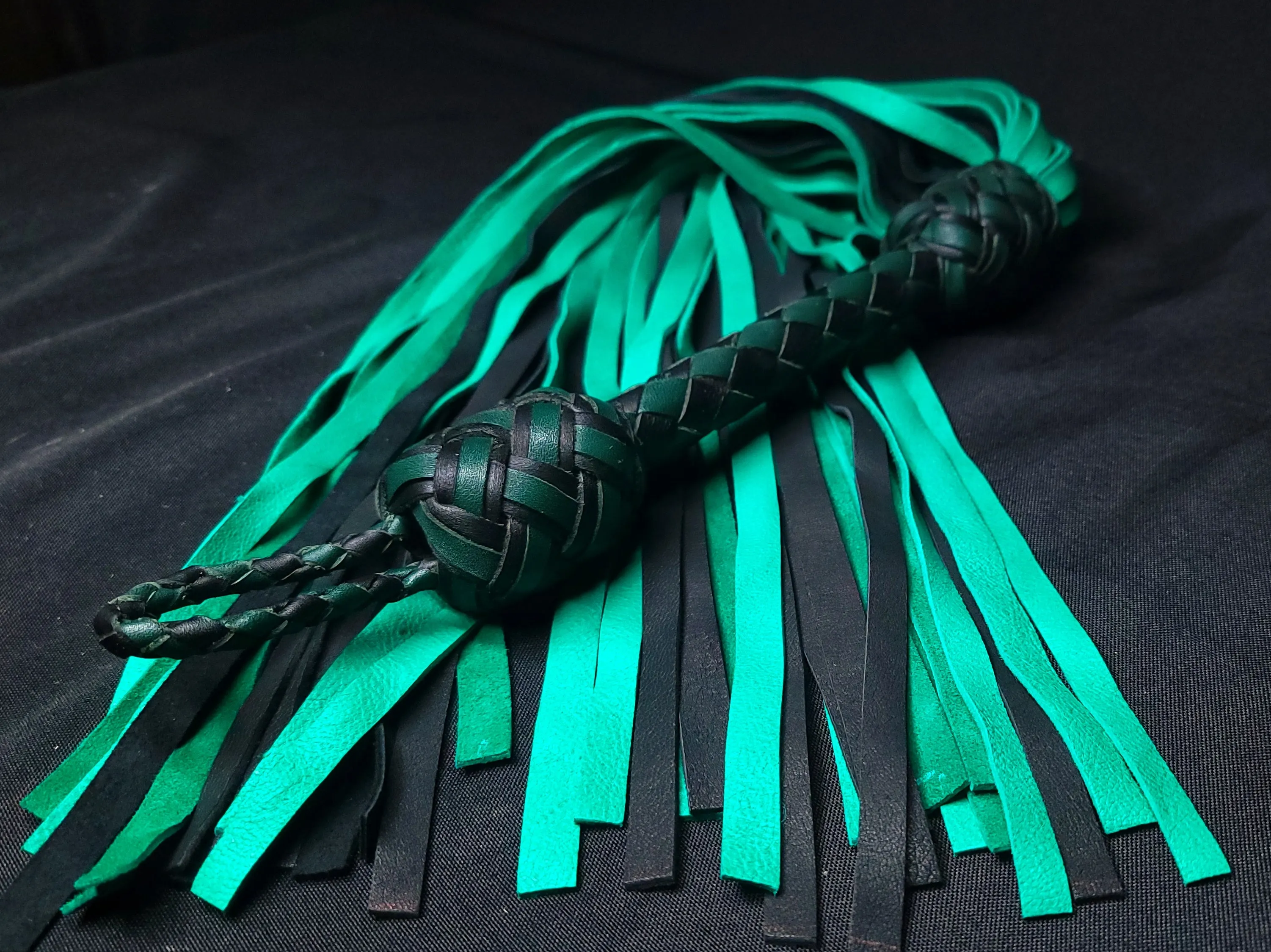 Black and Green Deerskin Flogger- In Stock