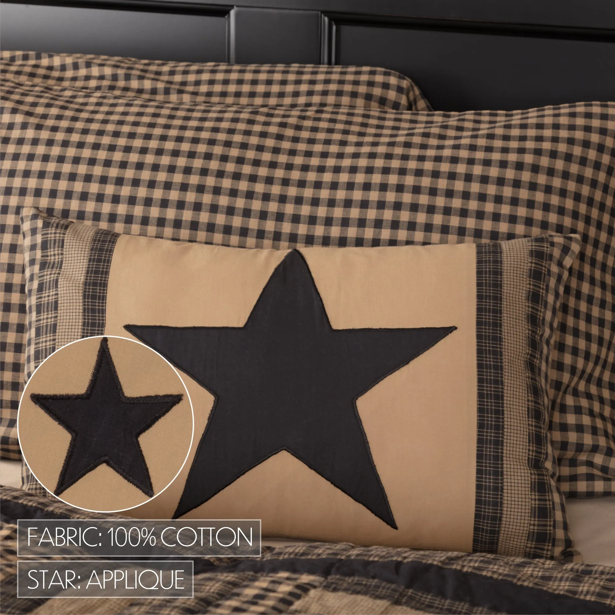 Black Check Star Patch Pillow 14x22