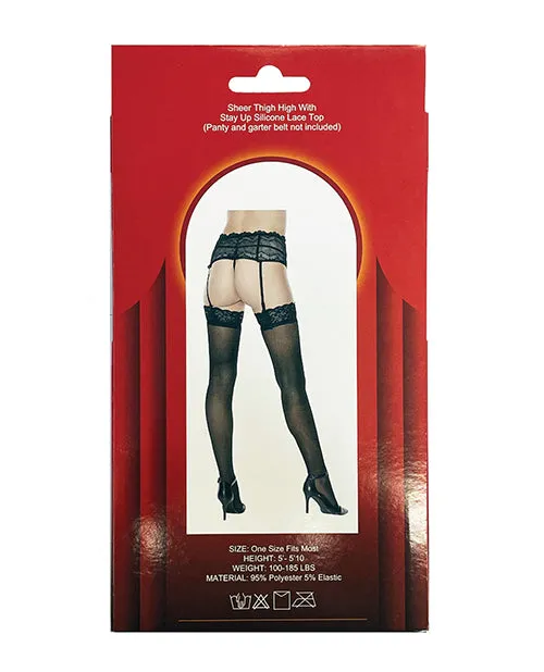 Black Silicone Lace Top Thigh High Stockings One Size
