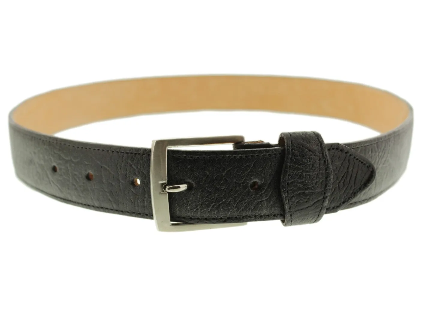 Black Western Cowboy Belt Shark Print Leather - Silver Buckle