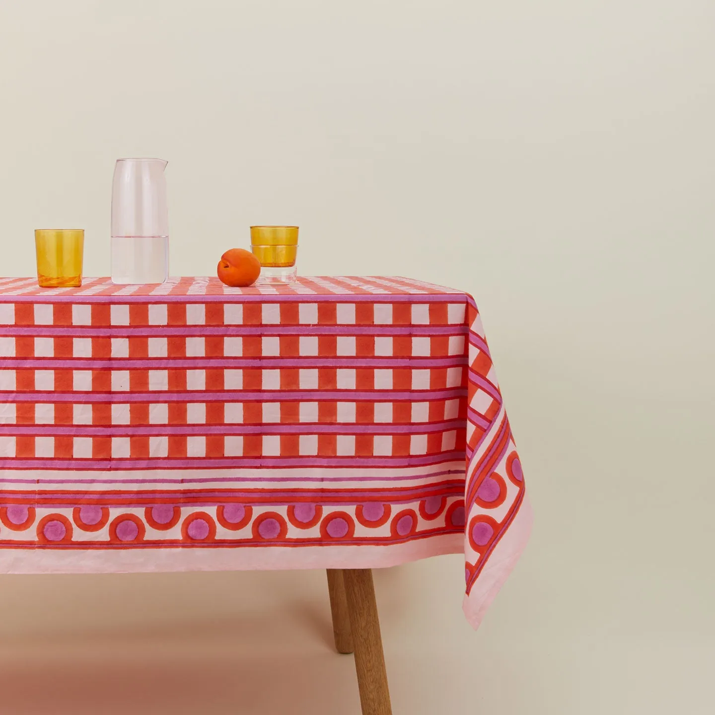Block Printed Tablecloth - Block Printed Red Plaid
