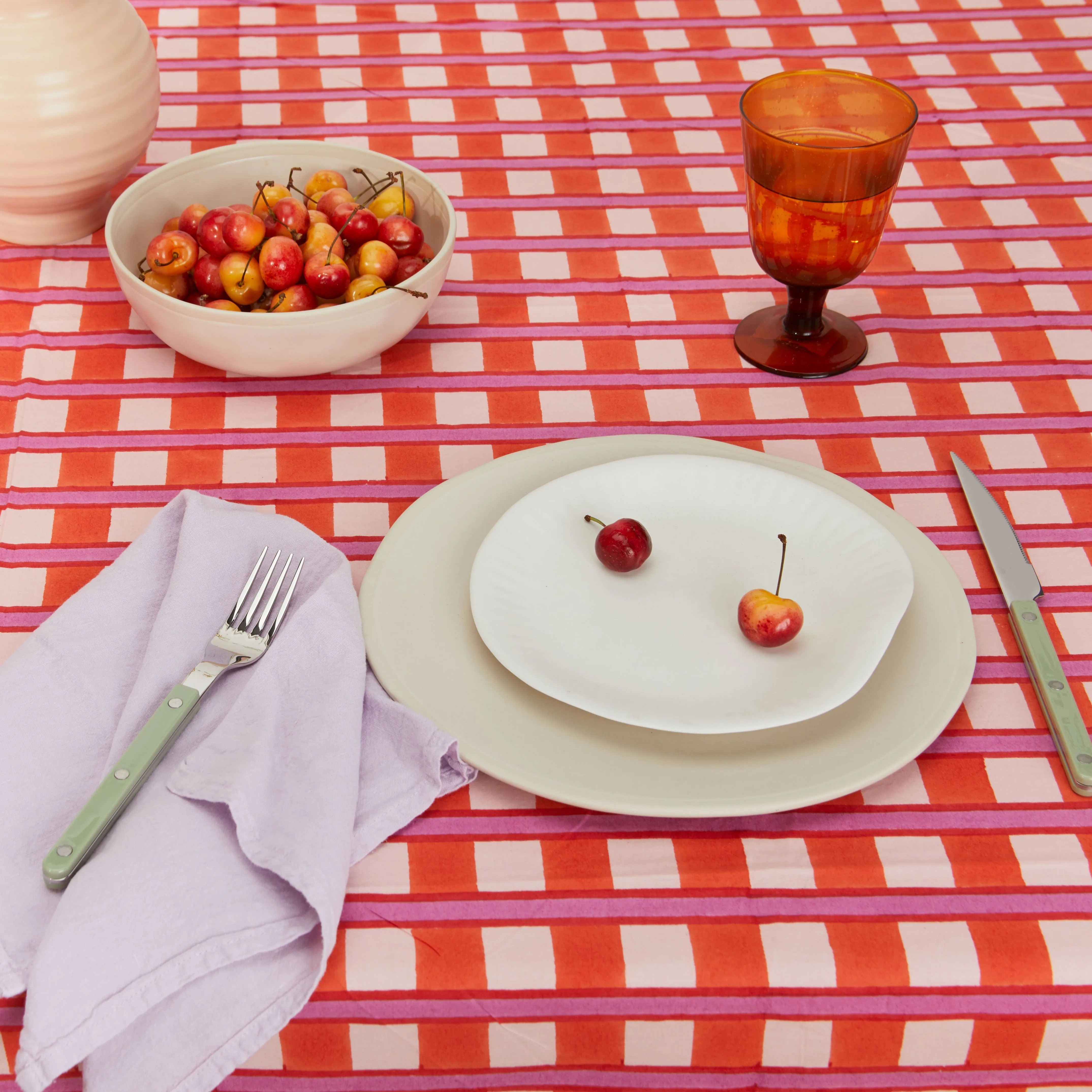 Block Printed Tablecloth - Block Printed Red Plaid