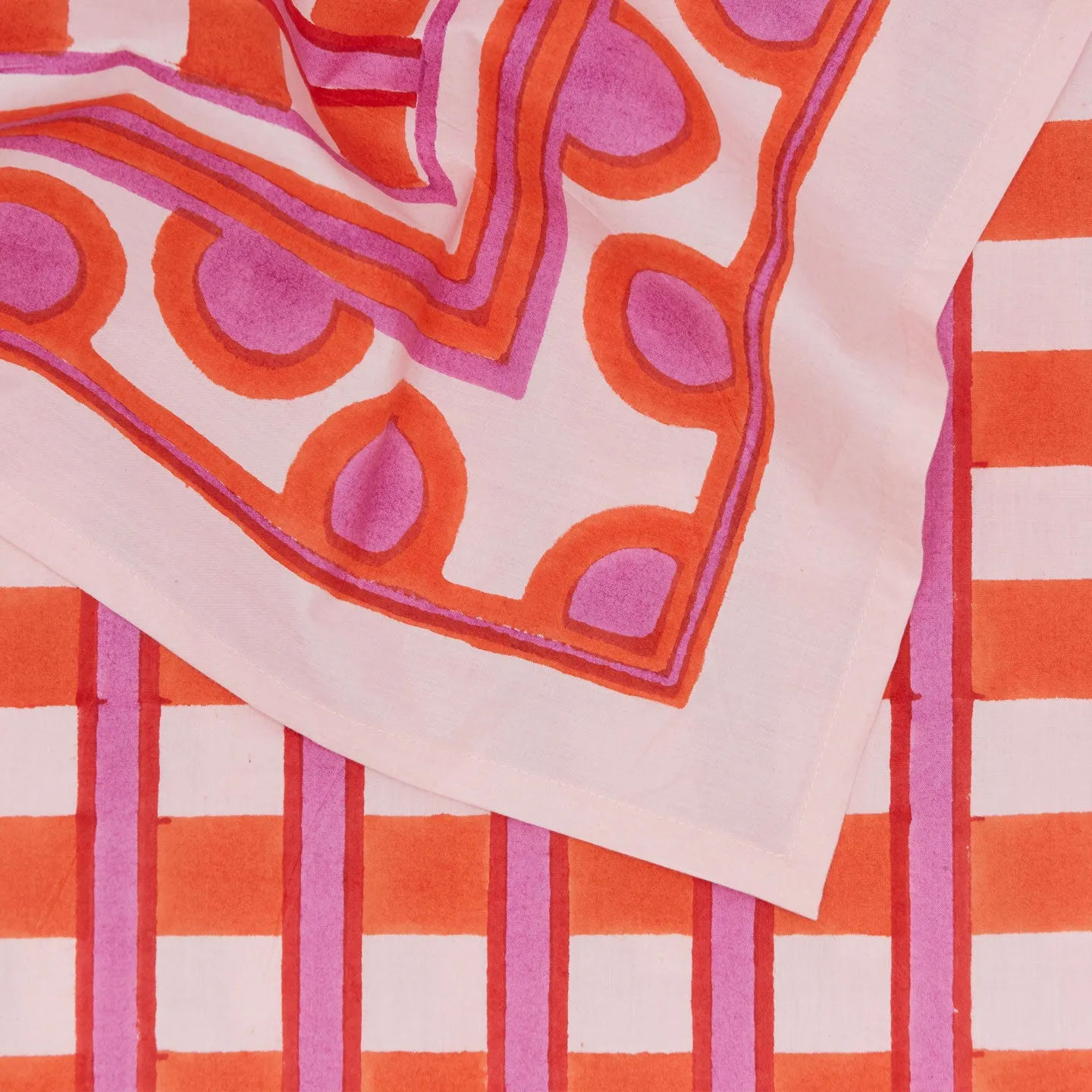 Block Printed Tablecloth - Block Printed Red Plaid