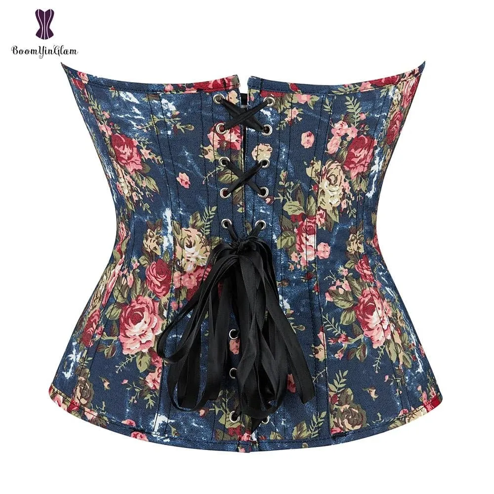 Blue Floral Bustier - Women Everyday Corset for Waist Training & Slimming