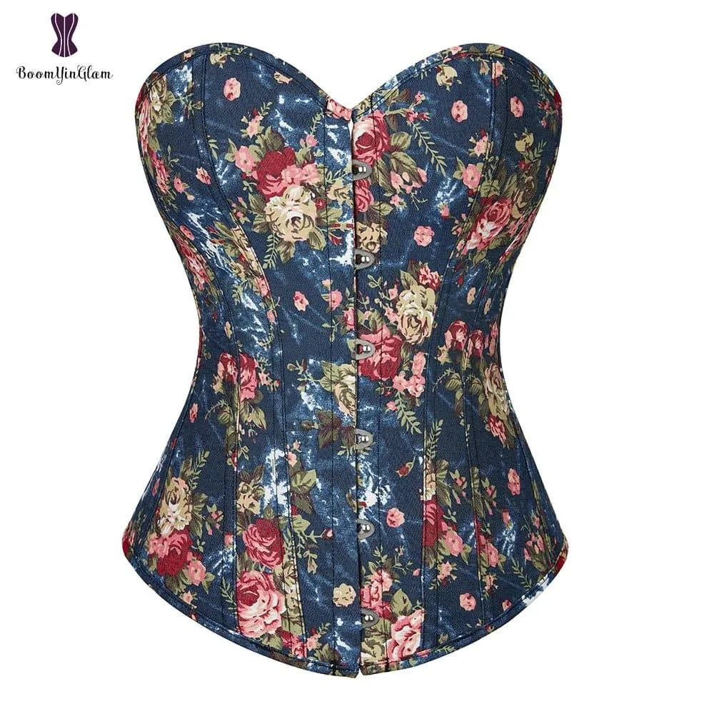 Blue Floral Bustier - Women Everyday Corset for Waist Training & Slimming