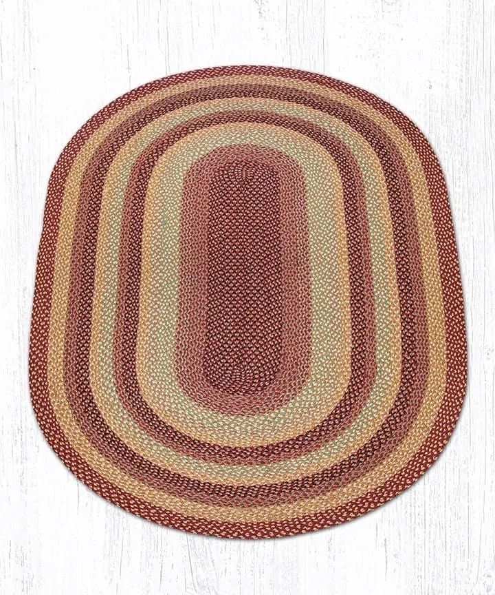 Burgundy & Cream Braided Rug - Oval