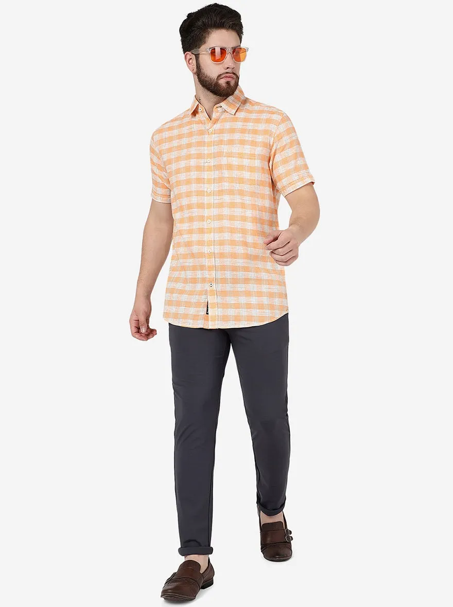 Canteloupe Peach Checked Slim Fit Casual Shirt | JadeBlue