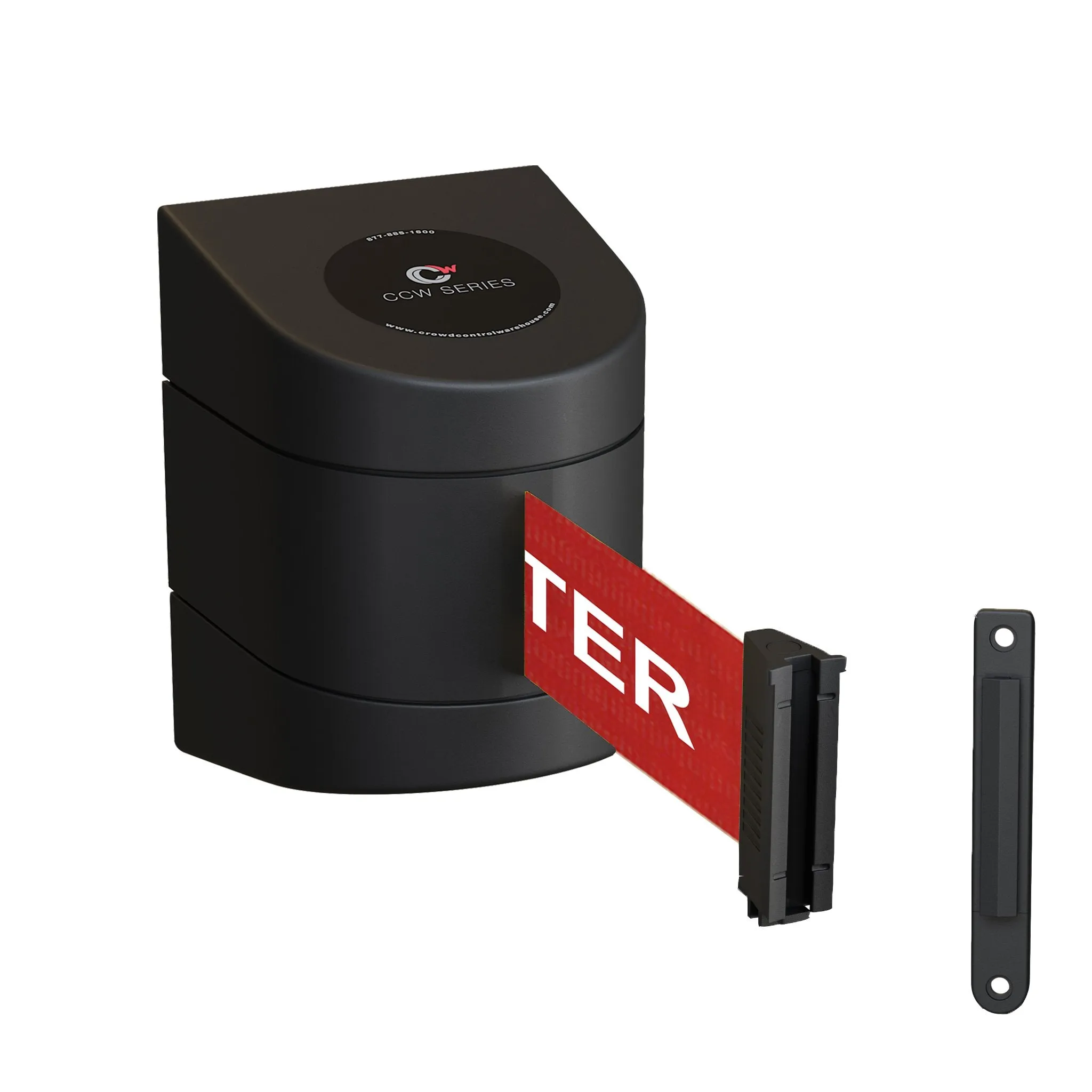 CCW Series WMB-220- Wall Mounted Retractable Belt Barrier With Black Fixed ABS Case - 7.5, 10, 13, & 15 Ft. Belts
