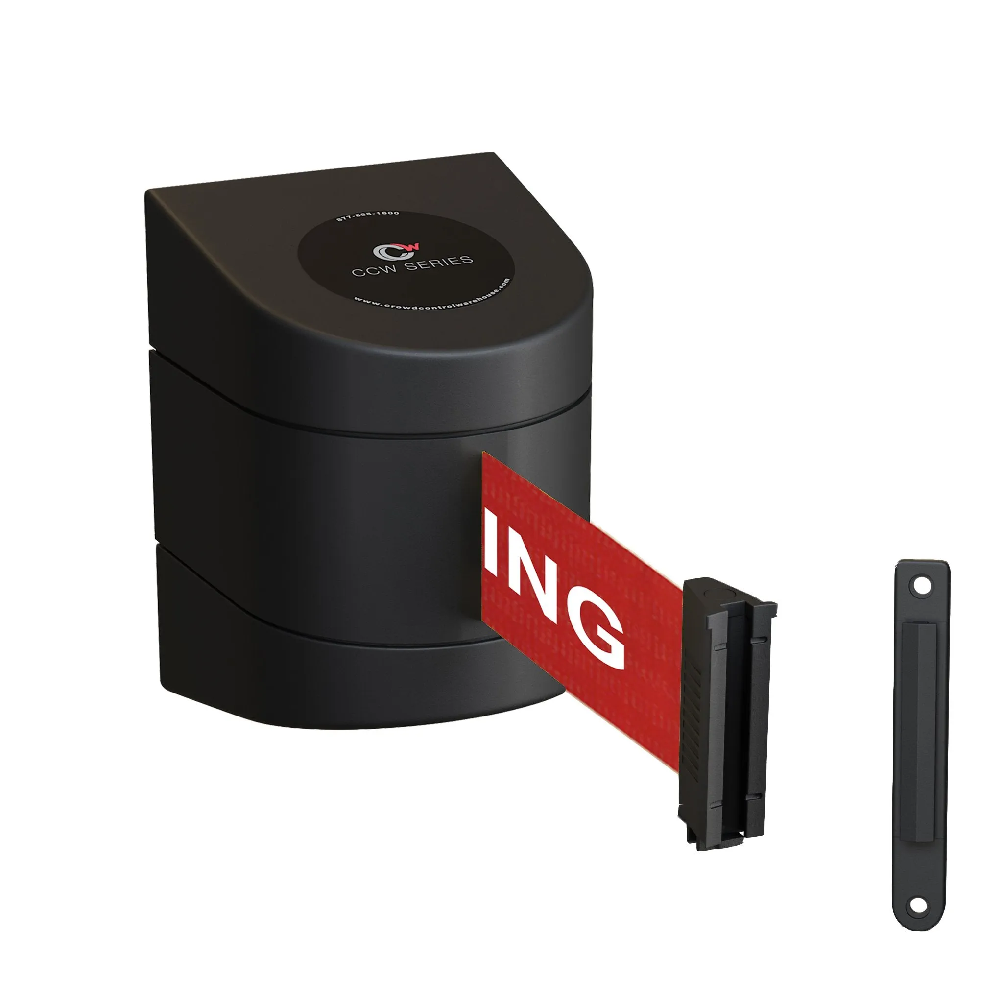 CCW Series WMB-220- Wall Mounted Retractable Belt Barrier With Black Fixed ABS Case - 7.5, 10, 13, & 15 Ft. Belts