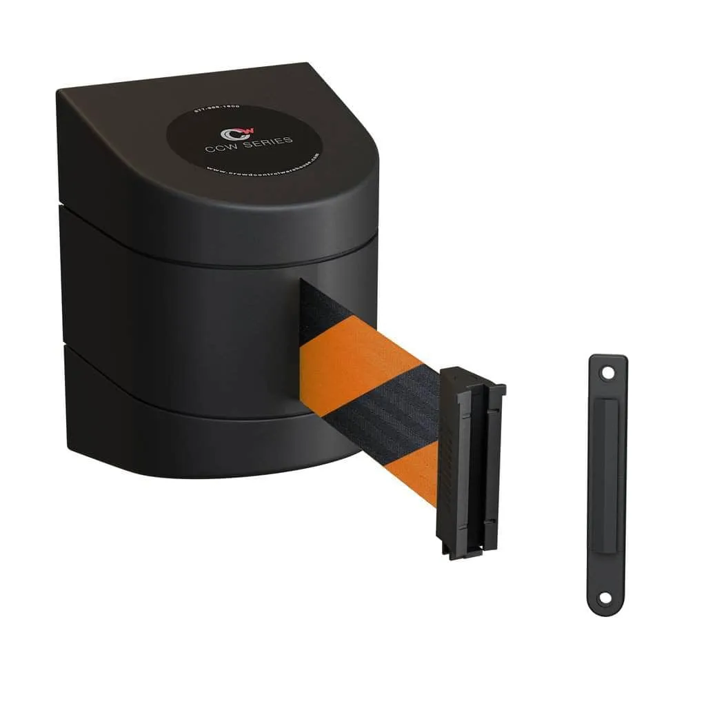 CCW Series WMB-230- Wall Mounted Retractable Belt Barrier With Black Fixed ABS Case- 20, 25 & 30 Ft. Belts