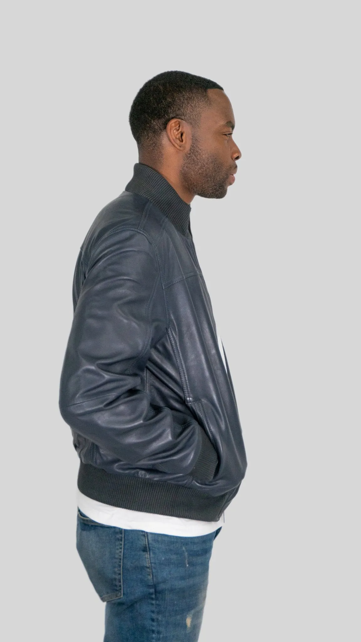 Ceduna Mens Leather Bomber Jacket Spring Blue