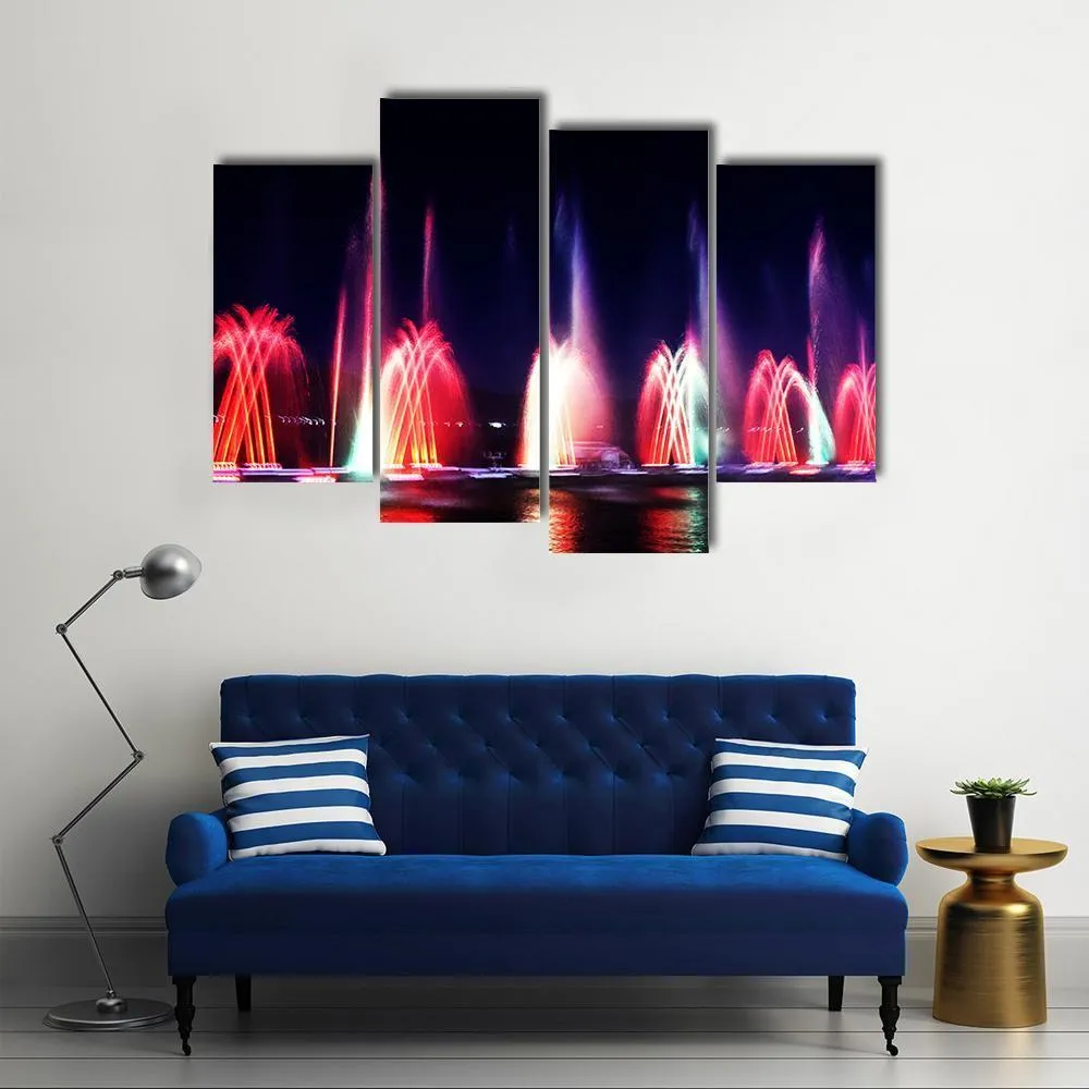 Colorful Fountain At Night Canvas Wall Art