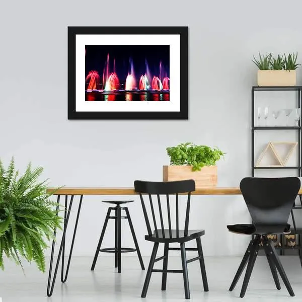 Colorful Fountain At Night Canvas Wall Art
