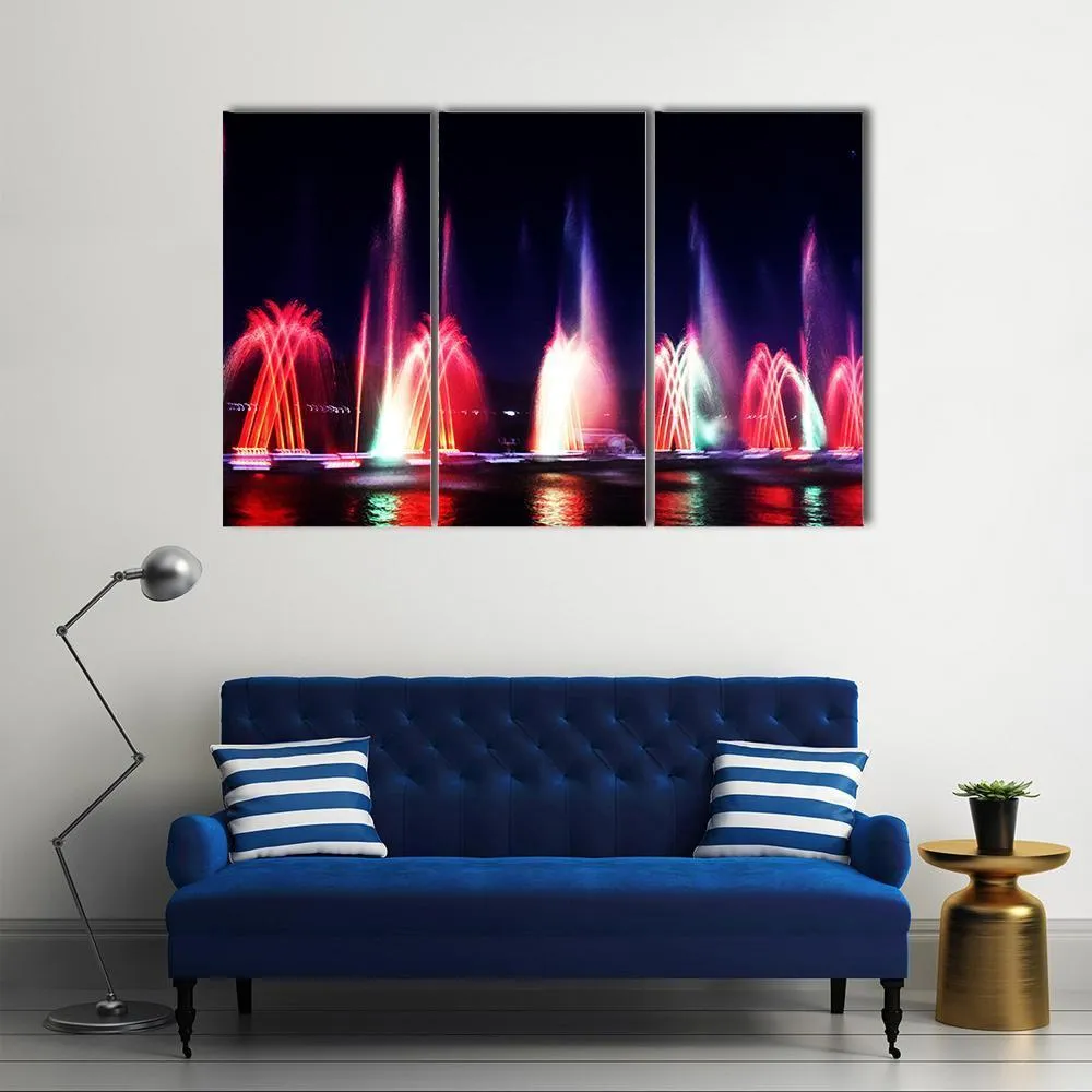 Colorful Fountain At Night Canvas Wall Art