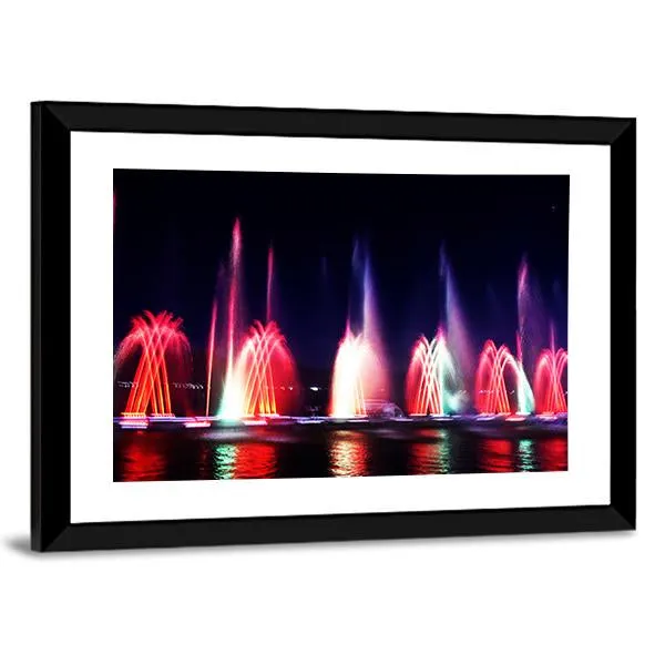 Colorful Fountain At Night Canvas Wall Art