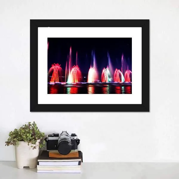 Colorful Fountain At Night Canvas Wall Art