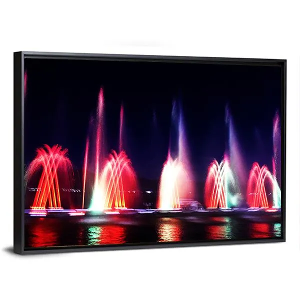 Colorful Fountain At Night Canvas Wall Art
