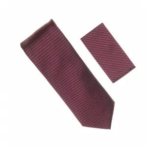 Dark Burgundy, Medium Burgundy and Sangria Wide Horizontal Stripped Tie With Matching Pocket Square