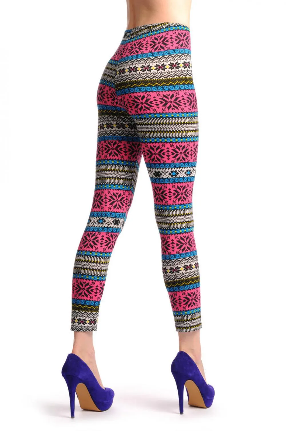 Dark Pink Blue & Yellow Aztec Jacquard Knit Print