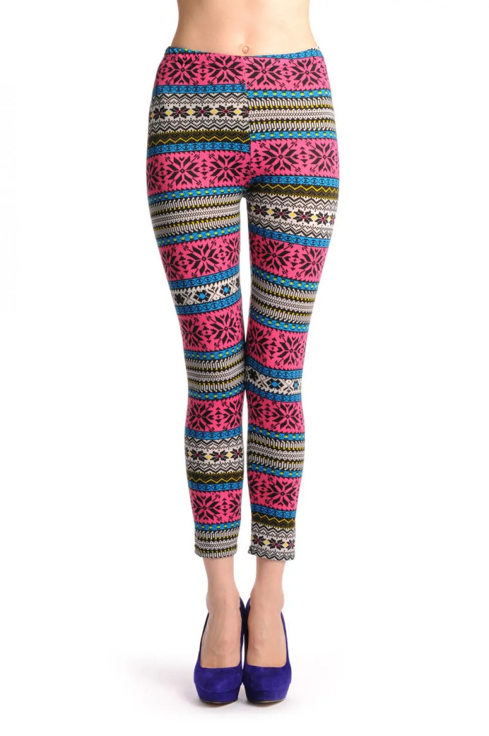 Dark Pink Blue & Yellow Aztec Jacquard Knit Print