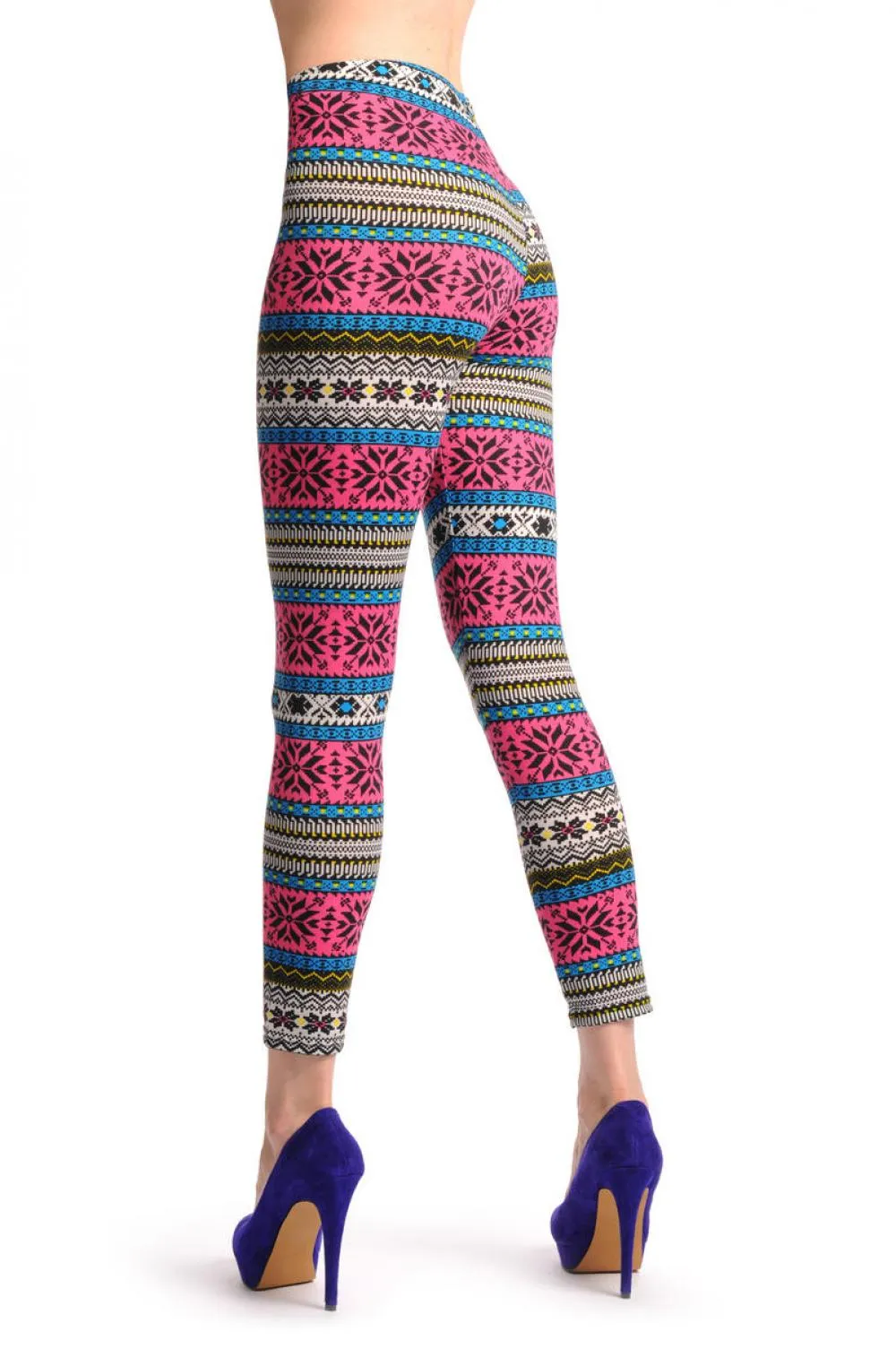 Dark Pink Blue & Yellow Aztec Jacquard Knit Print