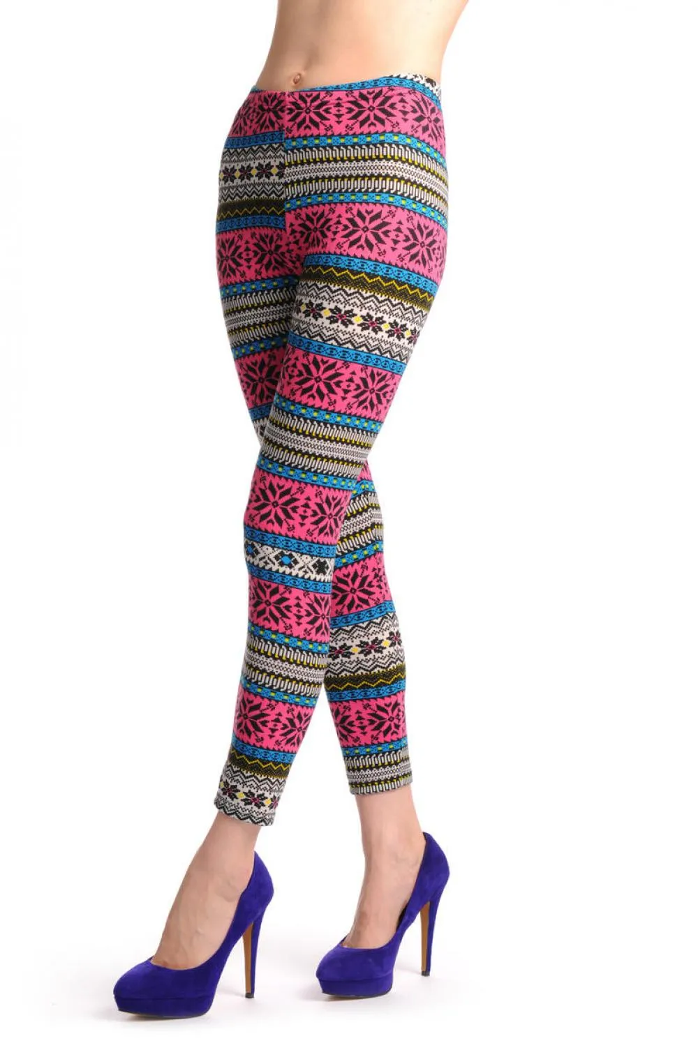 Dark Pink Blue & Yellow Aztec Jacquard Knit Print