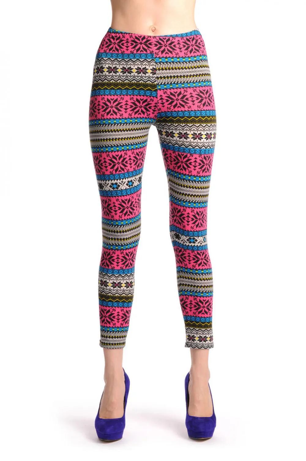 Dark Pink Blue & Yellow Aztec Jacquard Knit Print