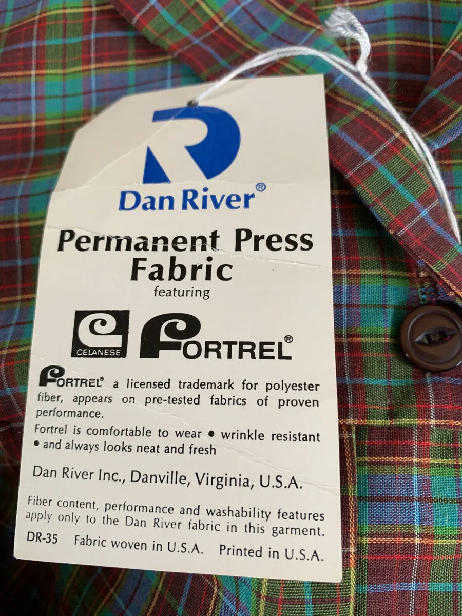Deadstock 50s 60s Day Dress Plaid Shirtwaist Style Vintage Shift Large Nancy Frock Dan River VFG