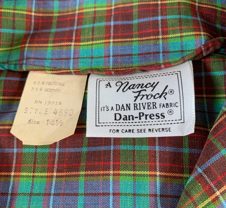 Deadstock 50s 60s Day Dress Plaid Shirtwaist Style Vintage Shift Large Nancy Frock Dan River VFG