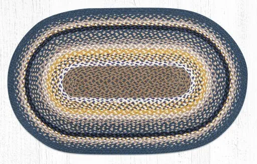 Deep Blue, Golden Rod, and Cream Braided Rug - Oval