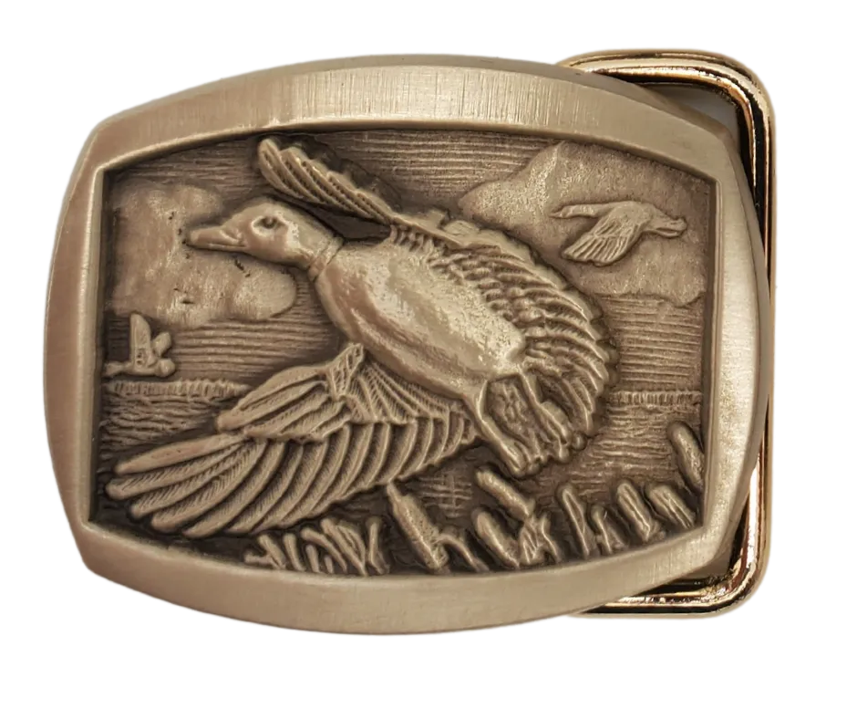 Duck Scene Small Belt Buckle Pewter