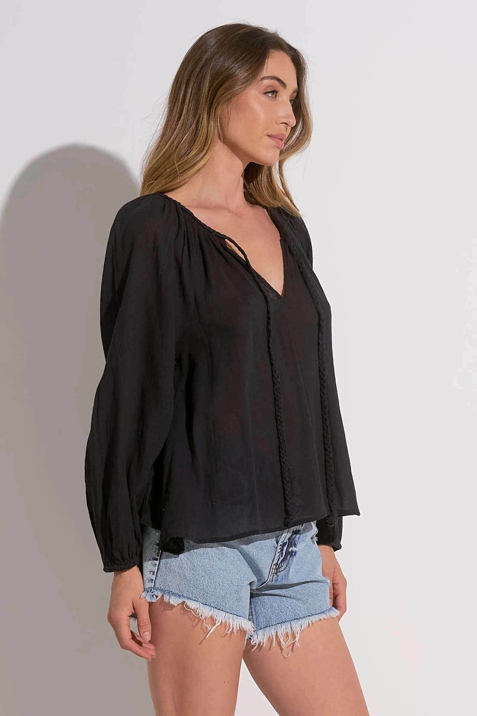 Elan Braided Tie V-Neck Shirt