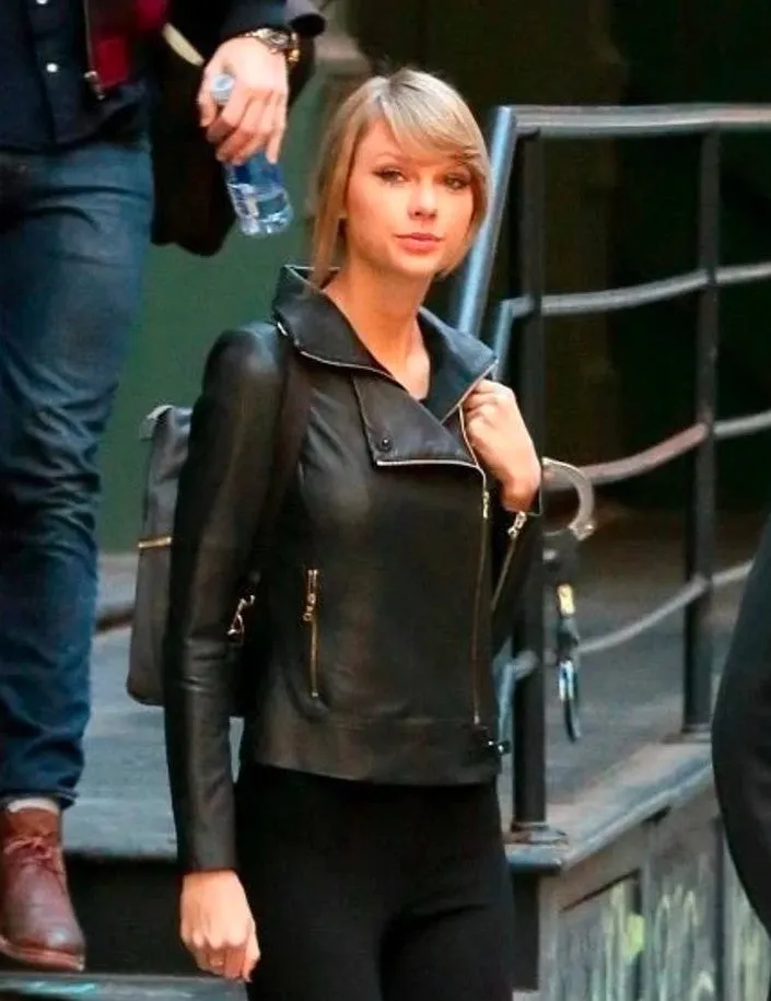 Elegant Black Leather Jacket Worn By Taylor Swift | Women Celebrity Jacket | Celebrity Leather Jacket | Taylor Swift Jacket