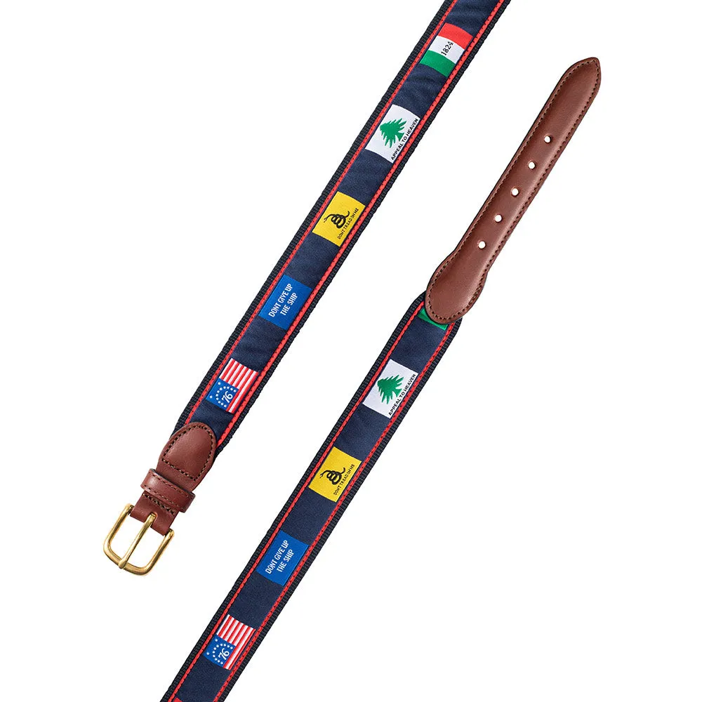 Founding Flags on Navy Bespoken Motif Leather Tab Belt