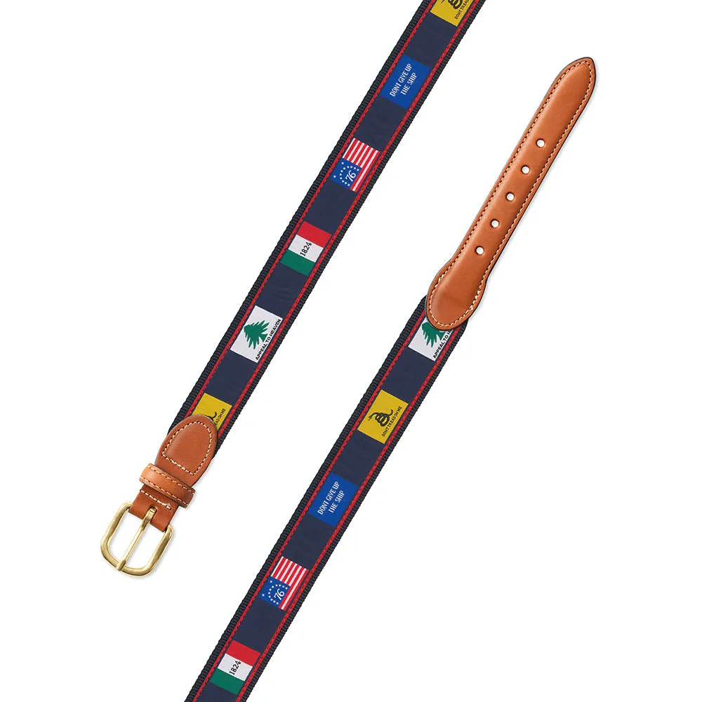 Founding Flags on Navy Bespoken Motif Leather Tab Belt