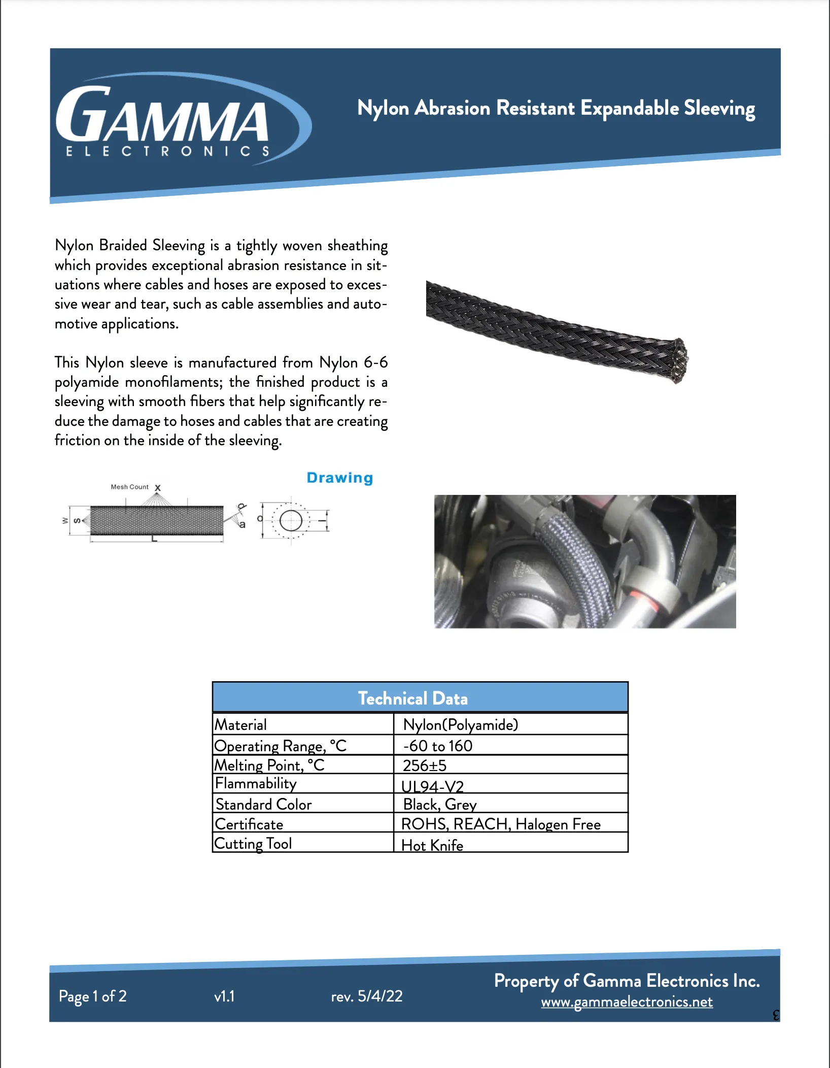 Gamma Braided Nylon Abrasion Resistant Expandable Sleeving