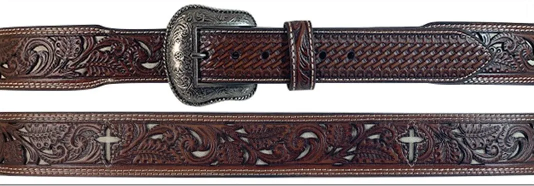 Gem Dandy Men's Roper Brown Cross Tooled Belt