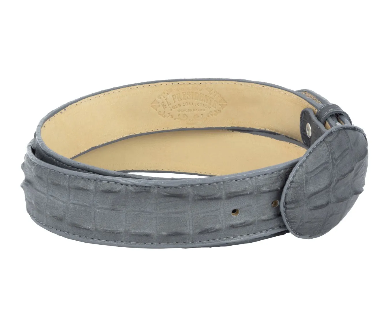 Gray Western Belt Crocodile Tail Print Leather - Rodeo Buckle