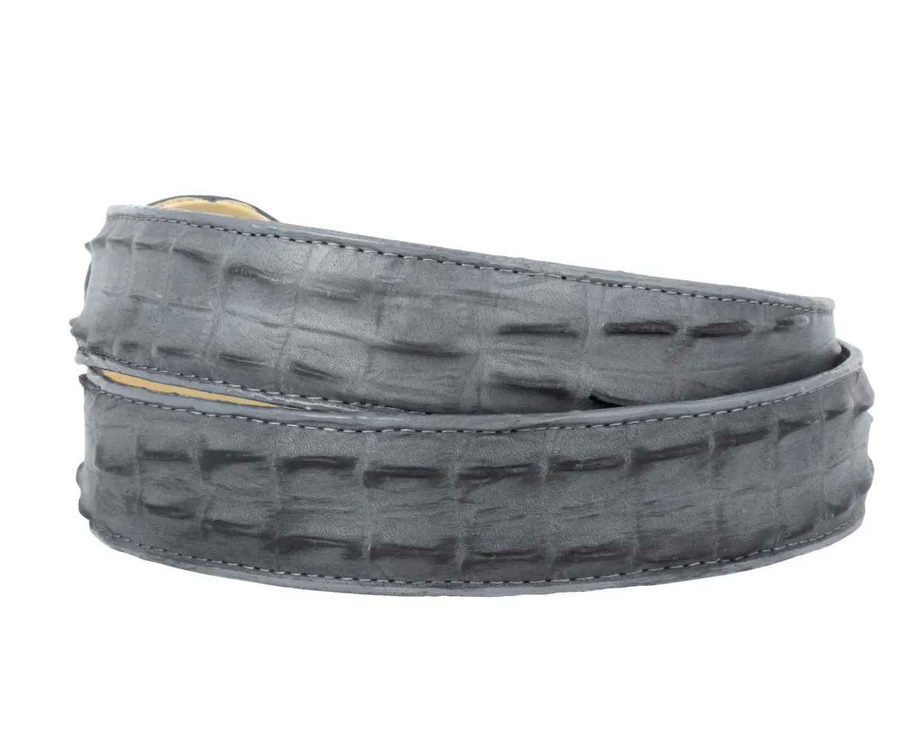Gray Western Belt Crocodile Tail Print Leather - Rodeo Buckle