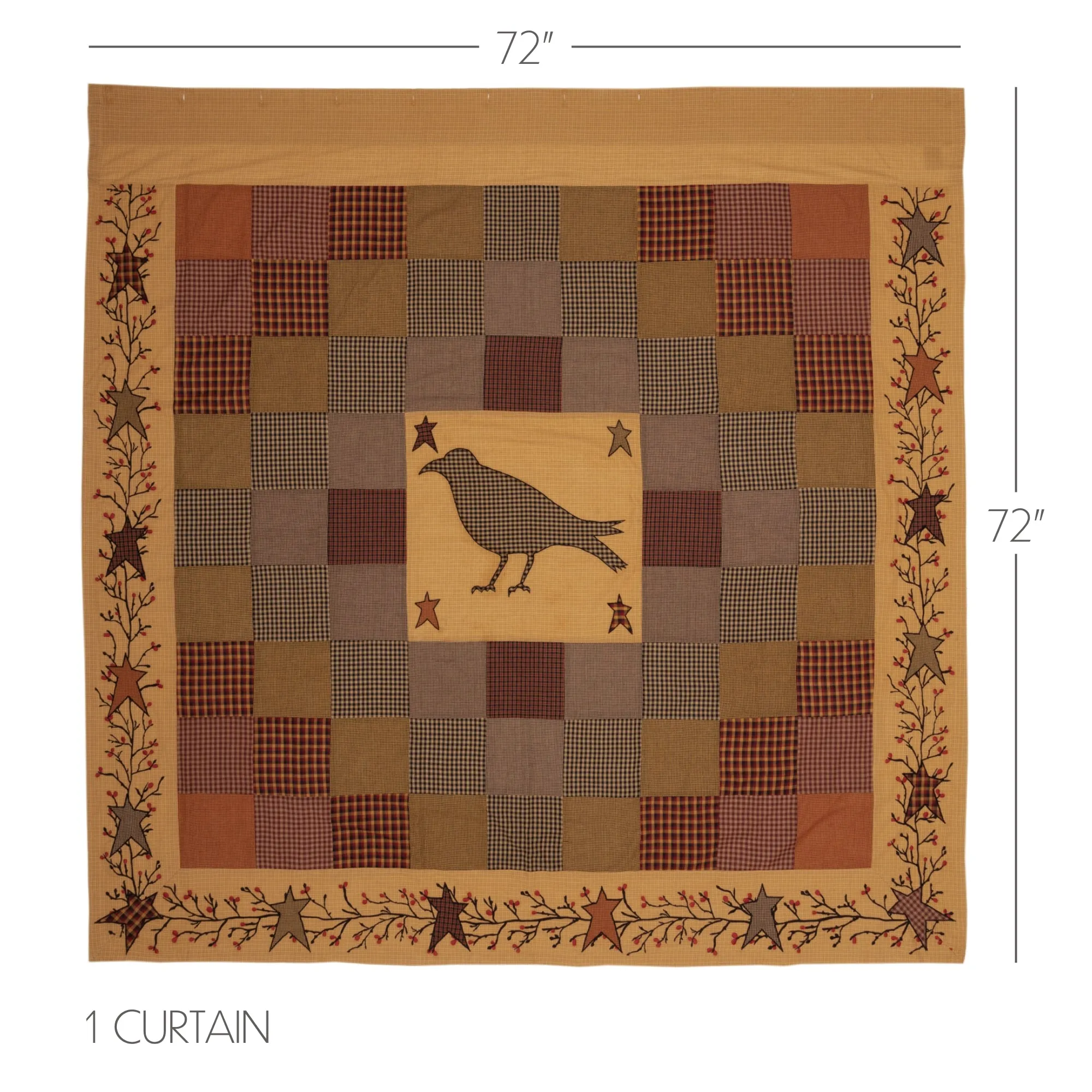 Heritage Farms Applique Crow and Star Shower Curtain 72x72