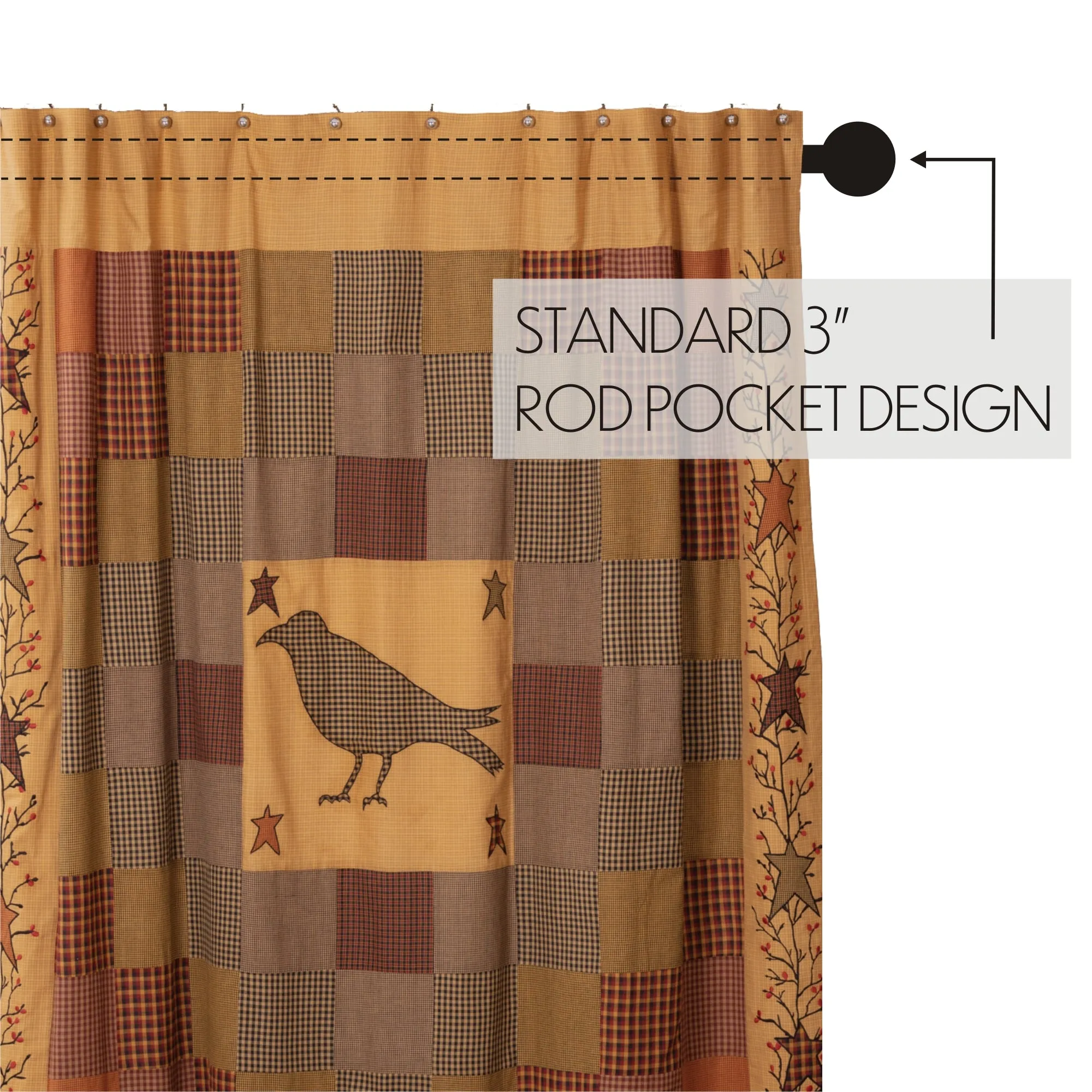 Heritage Farms Applique Crow and Star Shower Curtain 72x72