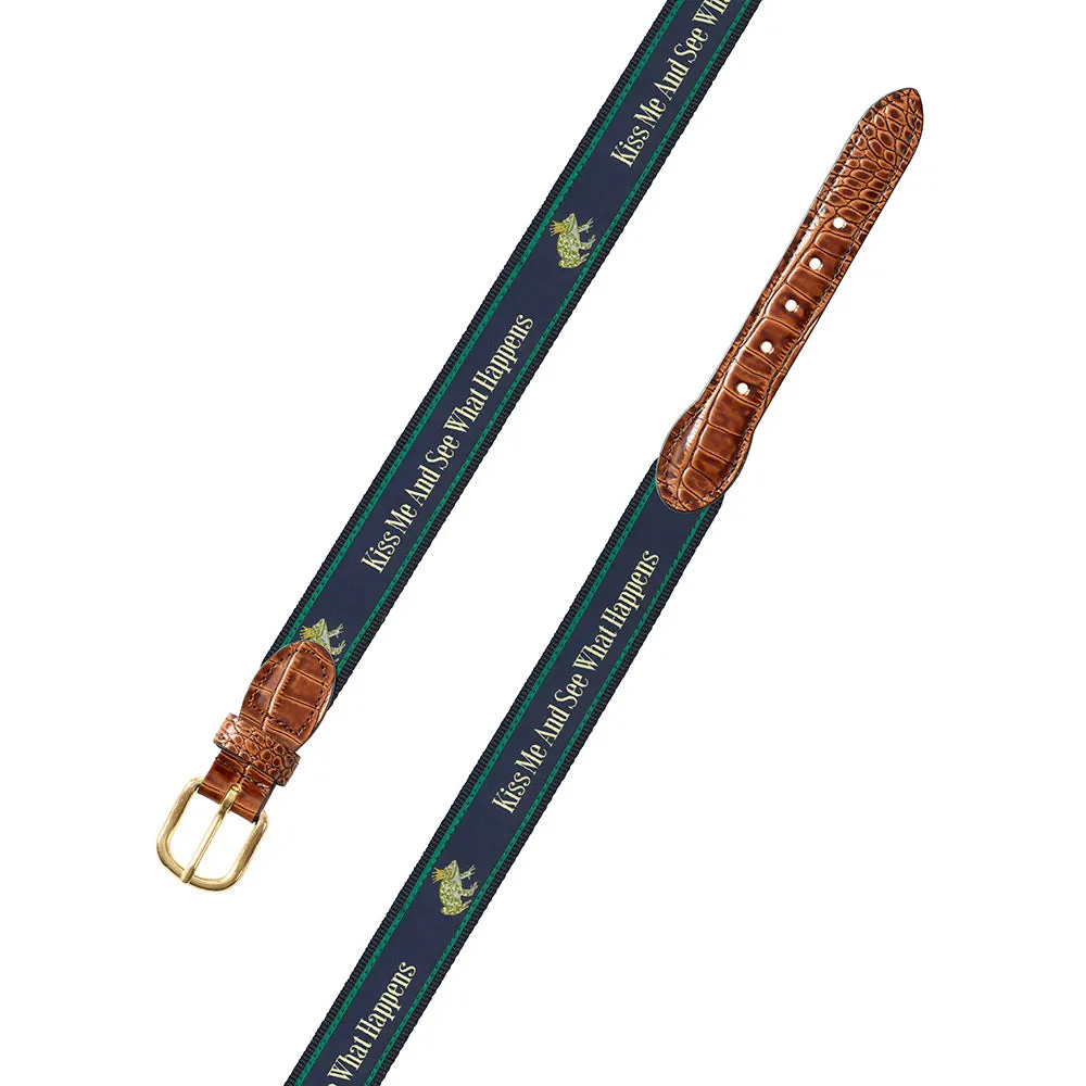 Kiss Me and See Bespoken Motif Leather Tab Belt