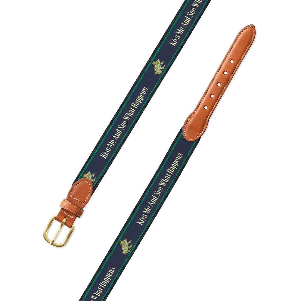 Kiss Me and See Bespoken Motif Leather Tab Belt