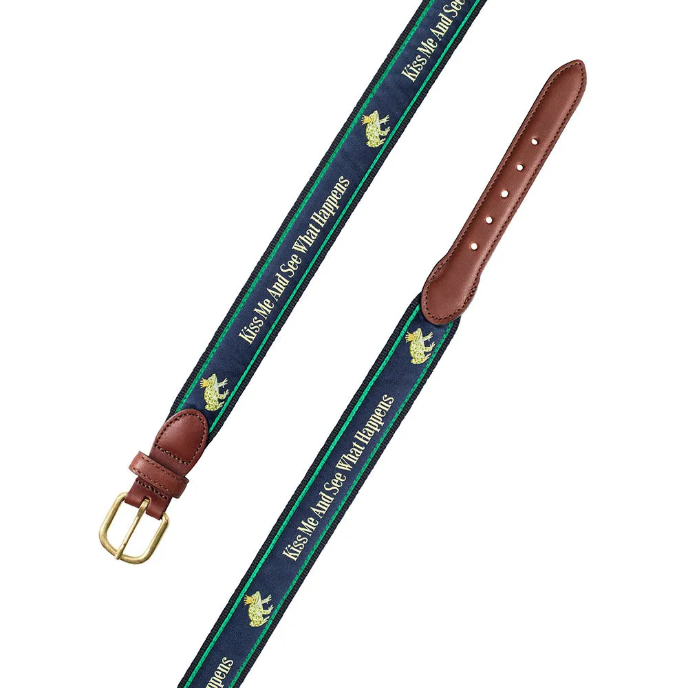Kiss Me and See Bespoken Motif Leather Tab Belt