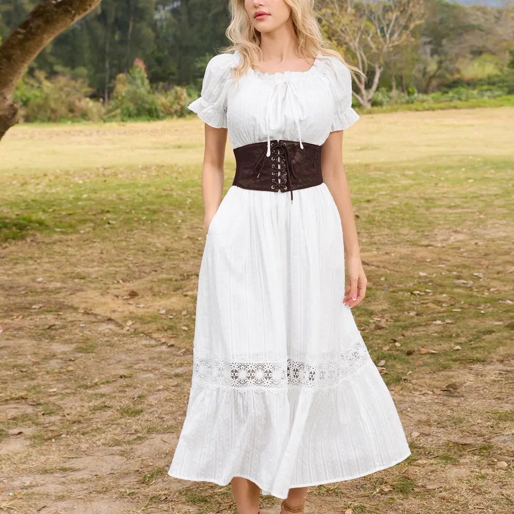 Lace Covered Polyurethane Leather Waistband Stretchy Waist Belt